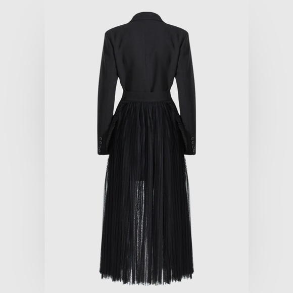 Black Double-Breasted Women's BLAZER Dress/sheer pleated midi Skirt size L NWT - Picture 3 of 16